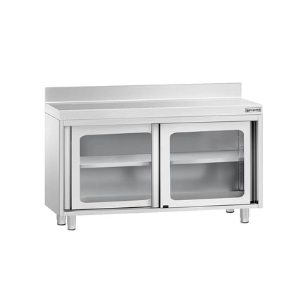 GGM Gastro Stainless Steel Floor Cupboard PREMIUM - 1200x600mm - with Glass Sliding Doors & Upstand