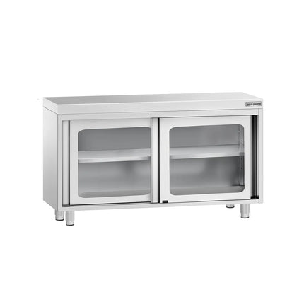 GGM Gastro Stainless Steel Floor Cupboard PREMIUM - 1200x600mm - with Glass Sliding Doors
