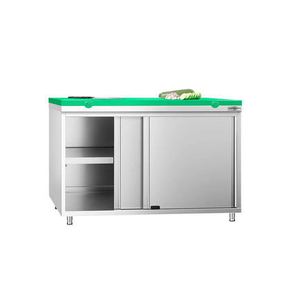 GGM Gastro Stainless Steel Floor Cupboard PREMIUM - 1200x600mm - with Sliding Doors - incl. Chopping Board Green