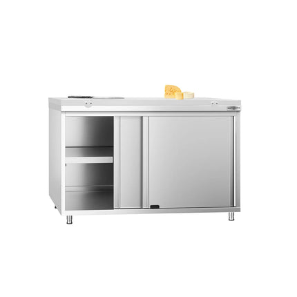GGM Gastro Stainless Steel Floor Cupboard PREMIUM - 1200x600mm - with Sliding Doors - incl. Chopping Board White