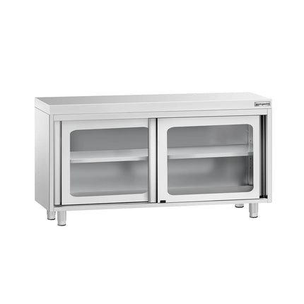 GGM Gastro Stainless Steel Floor Cupboard PREMIUM - 1400x600mm - with Glass Sliding Doors