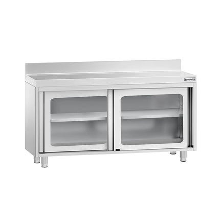 GGM Gastro Stainless Steel Floor Cupboard PREMIUM - 1400x700mm - with Glass Sliding Doors & Upstand