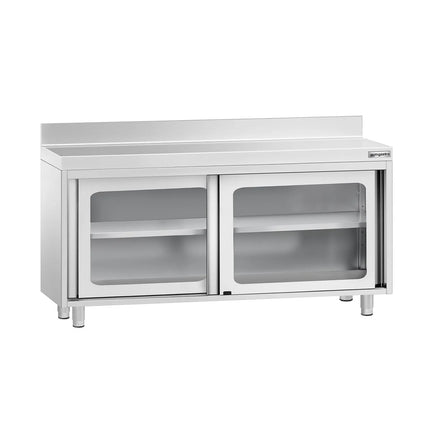 GGM Gastro Stainless Steel Floor Cupboard PREMIUM - 1600x700mm - with Glass Sliding Doors & Upstand