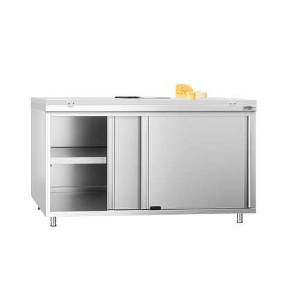 GGM Gastro Stainless Steel Floor Cupboard PREMIUM - 1600x700mm - with Sliding Doors - incl. Chopping Board White