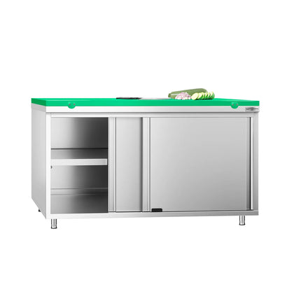GGM Gastro Stainless Steel Floor Cupboard PREMIUM - 1600x700mm - with Sliding Doors - incl. Chopping Board Green