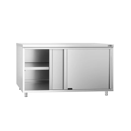GGM Gastro Stainless Steel Floor Cupboard PREMIUM - 1600x700mm - with Sliding Doors & Upstand