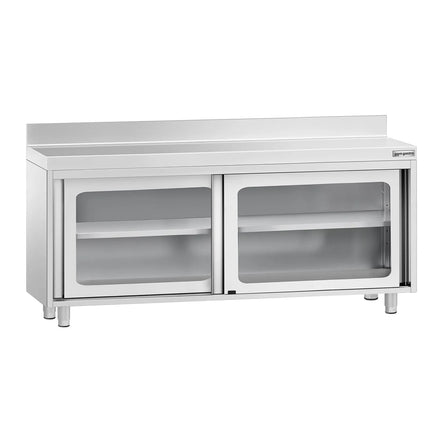 GGM Gastro Stainless Steel Floor Cupboard PREMIUM - 1800x600mm - with Glass Sliding Doors & Upstand