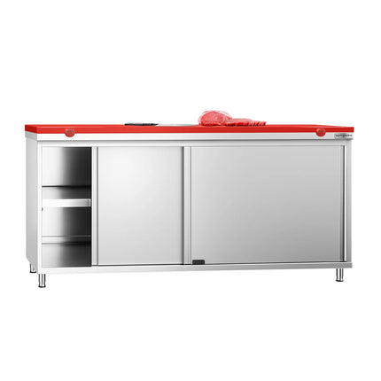 GGM Gastro Stainless Steel Floor Cupboard PREMIUM - 1800x600mm - with Sliding Doors - incl. Chopping Board Red