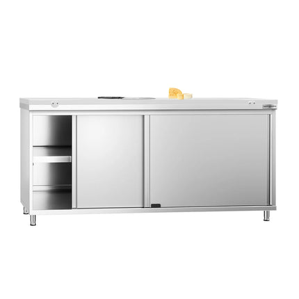 GGM Gastro Stainless Steel Floor Cupboard PREMIUM - 1800x700mm - with Sliding Doors - incl. Chopping Board White