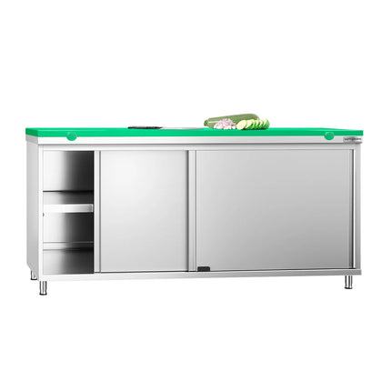 GGM Gastro Stainless Steel Floor Cupboard PREMIUM - 1800x700mm - with Sliding Doors - incl. Chopping Board Green
