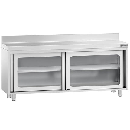 GGM Gastro Stainless Steel Floor Cupboard PREMIUM - 2000x600mm - with Glass Sliding Doors & Upstand