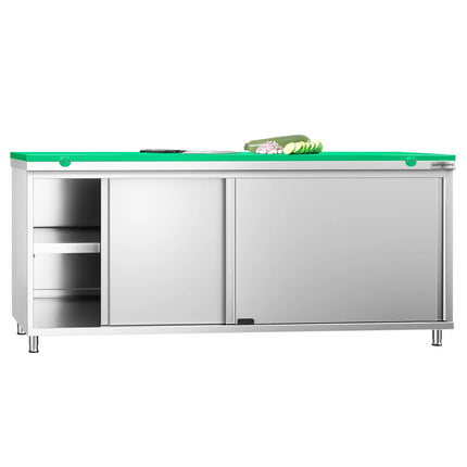 GGM Gastro Stainless Steel Floor Cupboard PREMIUM - 2000x600mm - with Sliding Doors - incl. Chopping Board Green