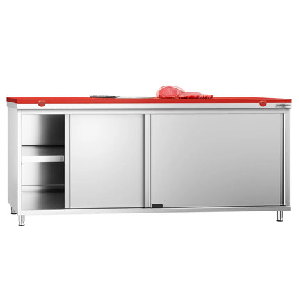 GGM Gastro Stainless Steel Floor Cupboard PREMIUM - 2000x600mm - with Sliding Doors - incl. Chopping Board Red