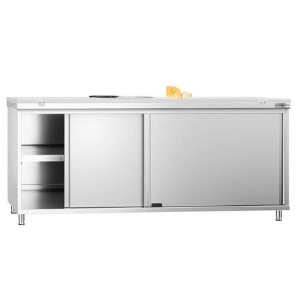 GGM Gastro Stainless Steel Floor Cupboard PREMIUM - 2000x700mm - with Sliding Doors - incl. Chopping Board White