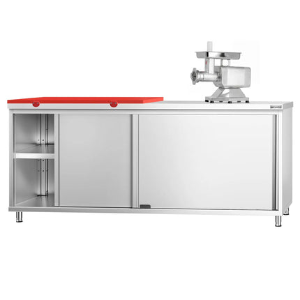 GGM Gastro Stainless Steel Floor Cupboard PREMIUM - 2000x700mm - with Sliding Doors - incl. Chopping Board Red