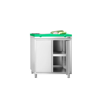 GGM Gastro Stainless Steel Floor Cupboard PREMIUM - 800x600mm - with Double Doors - incl. Chopping Board Green