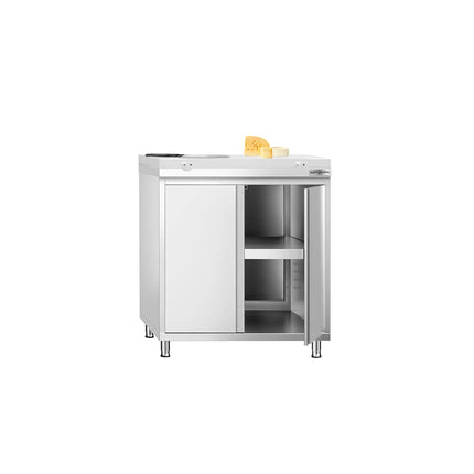 GGM Gastro Stainless Steel Floor Cupboard PREMIUM - 800x700mm - with Double Doors - incl. Chopping Board White