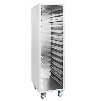 GGM Gastro Stainless Steel Gastronorm Racking Trolley - 14-Level - for 14 x GN 1/1 Trays - with low-noise braked castors