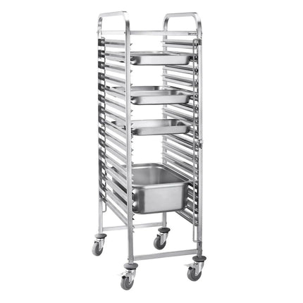 GGM Gastro Stainless Steel Gastronorm Racking Trolley - 16-Level - for 16 x GN 1/1 Trays - with low-noise braked castors