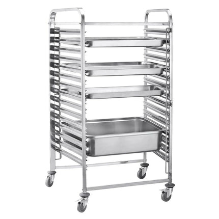 GGM Gastro Stainless Steel Gastronorm Racking Trolley - 16-Level - for 16 x GN 2/1 Trays - with low-noise braked castors