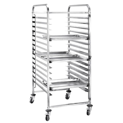 GGM Gastro Stainless Steel Patisserie Tray Racking Trolley - 15-Level - for 15 x 600x400mm Trays - with low-noise braked castors