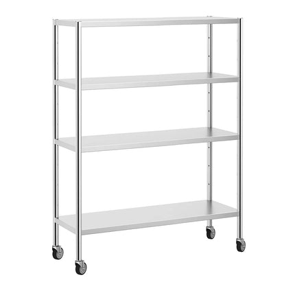 GGM Gastro Stainless Steel Shelving Unit PREMIUM - 1400x500mm - with 4 shelves (ADJUSTABLE) - incl. 4 wheels