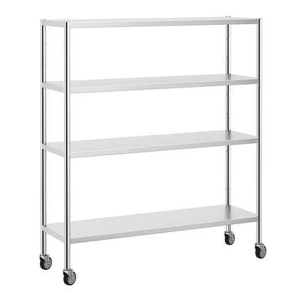 GGM Gastro Stainless Steel Shelving Unit PREMIUM - 1600x500mm - with 4 shelves (ADJUSTABLE) - incl. 4 wheels