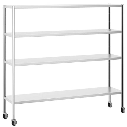 GGM Gastro Stainless Steel Shelving Unit PREMIUM - 2000x500mm - with 4 shelves (ADJUSTABLE) - incl. 4 wheels