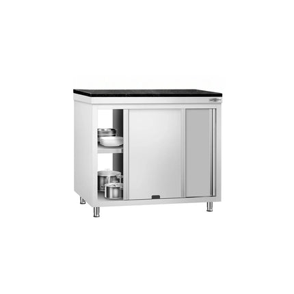 GGM Gastro Stainless Steel Work Cabinet PREMIUM - 1000x700mm - mit Durchreiche - incl. granite worktop