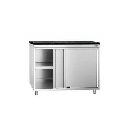 GGM Gastro Stainless Steel Work Cabinet PREMIUM - 1000x700mm - with sliding door - incl. granite worktop