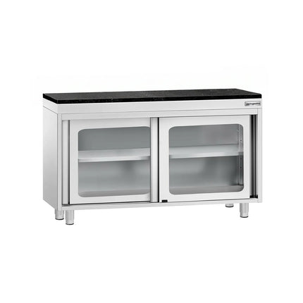 GGM Gastro Stainless Steel Work Cabinet PREMIUM - 1200x600mm - with glass sliding door - incl. granite worktop