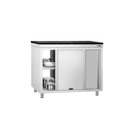 GGM Gastro Stainless Steel Work Cabinet PREMIUM - 1200x700mm - mit Durchreiche - incl. granite worktop