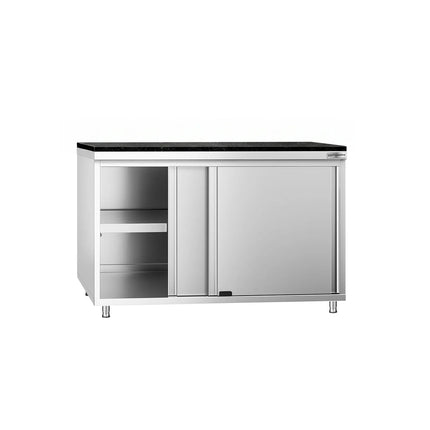 GGM Gastro Stainless Steel Work Cabinet PREMIUM - 1200x800mm - with sliding door - incl. granite worktop