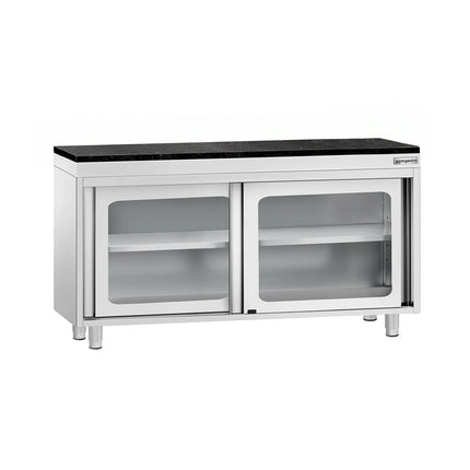 GGM Gastro Stainless Steel Work Cabinet PREMIUM - 1400x600mm - with glass sliding door - incl. granite worktop
