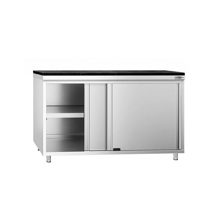 GGM Gastro Stainless Steel Work Cabinet PREMIUM - 1400x700mm - with sliding door - incl. granite worktop