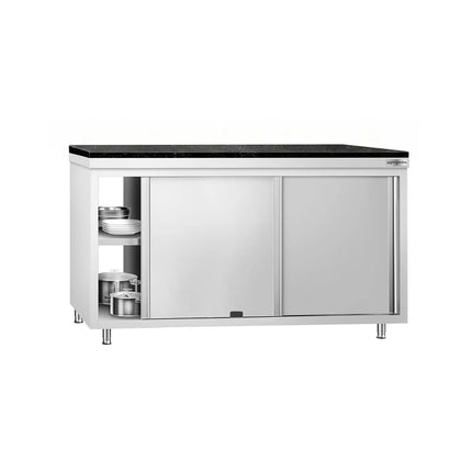 GGM Gastro Stainless Steel Work Cabinet PREMIUM - 1600x600mm - mit Durchreiche - incl. granite worktop