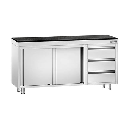 GGM Gastro Stainless Steel Work Cabinet PREMIUM - 1600x600mm - with 3 drawers on the right - incl. granite worktop