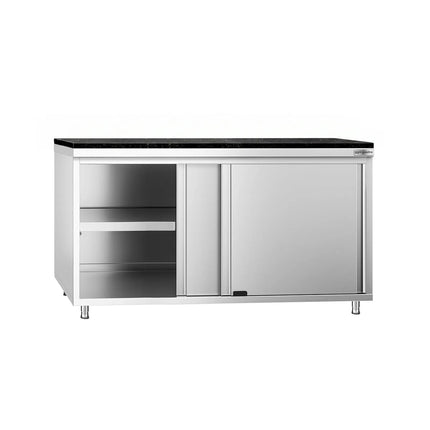 GGM Gastro Stainless Steel Work Cabinet PREMIUM - 1600x800mm - with sliding door - incl. granite worktop