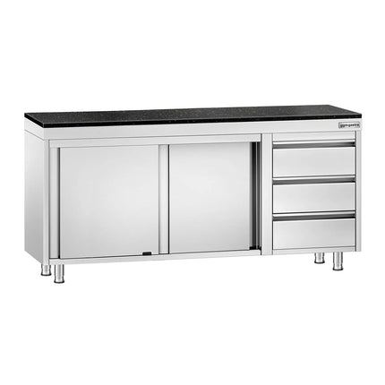 GGM Gastro Stainless Steel Work Cabinet PREMIUM - 1800x600mm - with 3 drawers on the right - incl. granite worktop