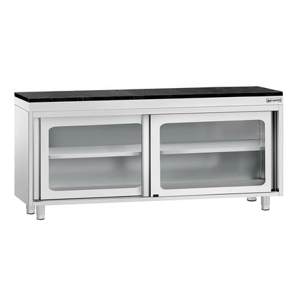 GGM Gastro Stainless Steel Work Cabinet PREMIUM - 1800x600mm - with glass sliding door - incl. granite worktop