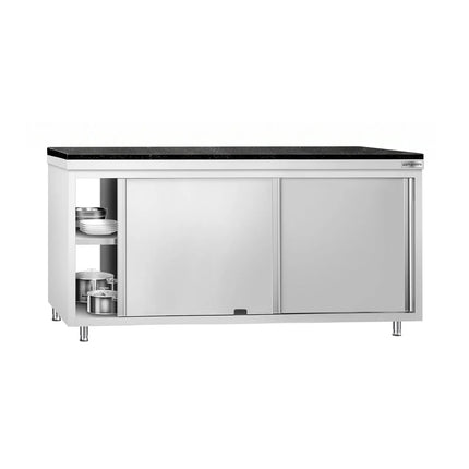 GGM Gastro Stainless Steel Work Cabinet PREMIUM - 1800x700mm - mit Durchreiche - incl. granite worktop
