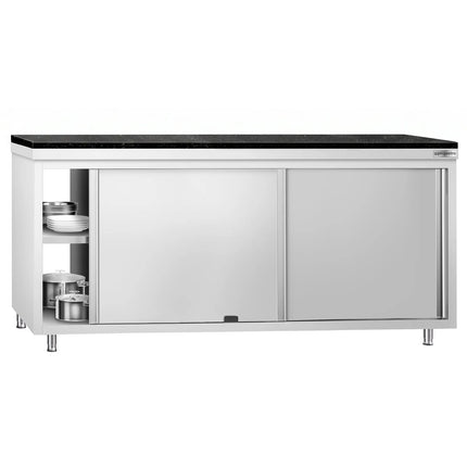GGM Gastro Stainless Steel Work Cabinet PREMIUM - 2000x600mm - mit Durchreiche - incl. granite worktop