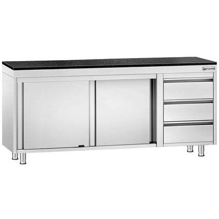 GGM Gastro Stainless Steel Work Cabinet PREMIUM - 2000x600mm - with 3 drawers on the right - incl. granite worktop