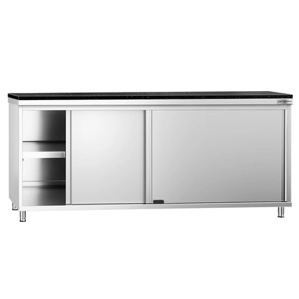 GGM Gastro Stainless Steel Work Cabinet PREMIUM - 2000x600mm - with sliding door - incl. granite worktop