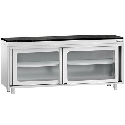 GGM Gastro Stainless Steel Work Cabinet PREMIUM - 2000x700mm - with glass sliding door - incl. granite worktop