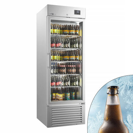 GGM Gastro SUPERCOOLER | Commercial Beverage Display Fridge - 687mm - 500 Litres - stainless steel interior - with 1 hinged glass door - LED lighting - digital controller with temperature display - Temperature range -8 to 0 °C