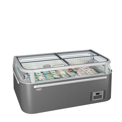 GGM Gastro Supermarket Island Freezer - Head Case - 1850x850mm - 523 Litres - with Baskets - with Dividers - Grey