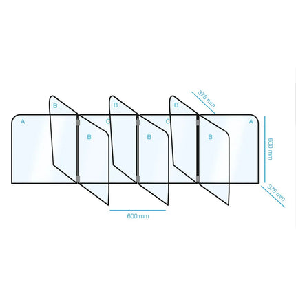 GGM Gastro Tấm Chắn Giọt Bắn - Đỉnh Phẳng - Acrylic - 2400x600mm - Bộ Cho 8 Vị Trí