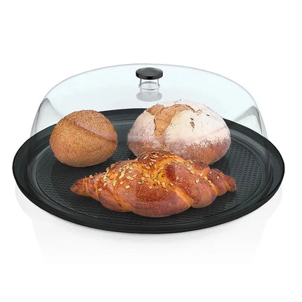 GGM Gastro Tray with Dome Cover - Polycarbonate - 390x390mm - Height: 150mm - round - incl. tray - with stackable; ergonomic handle; black tray