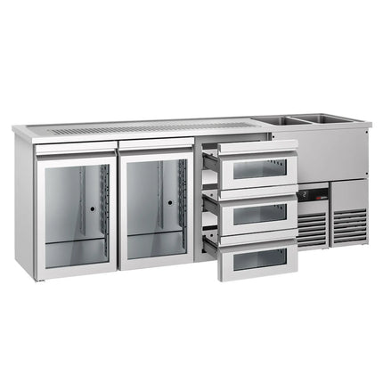 GGM Gastro Tủ Bia Trực Tiếp / Kegerator PREMIUM - 2500x700mm - 2 Cánh Kính & 3 Ngăn Kéo